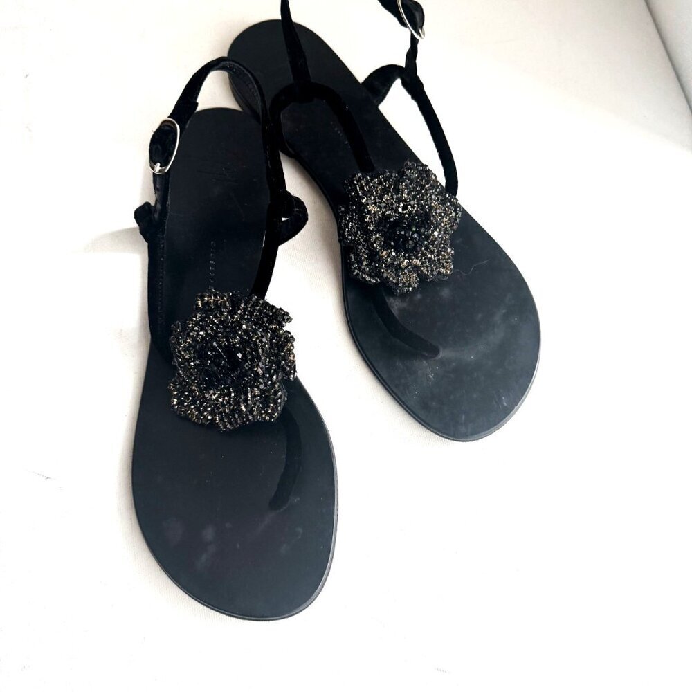 Giuseppe Zanotti T Strap Rhinestone Floral Flats 6